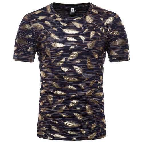 Stylish Bronzing Feathers Casual Cotton T Shirts