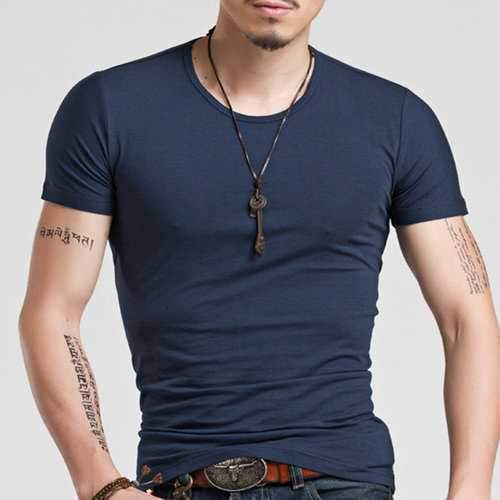 Brief Style Solid Color Casual T Shirts