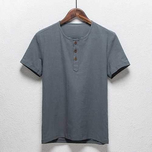 Cotton Linen Casual Buttons T Shirts