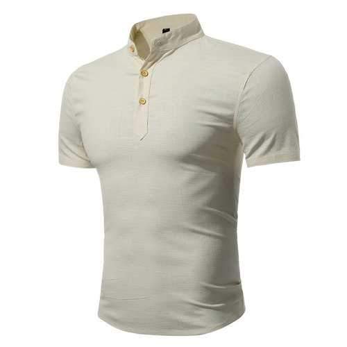 Button Design Casual Linen T Shirts