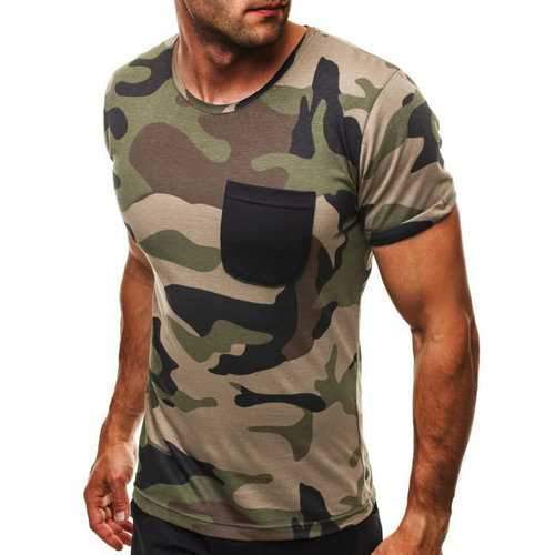 Pocket Design Camo Casual Cotton Tees