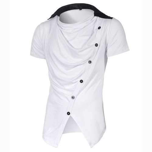 Buttons Decoration Pleated Casual T Shirts