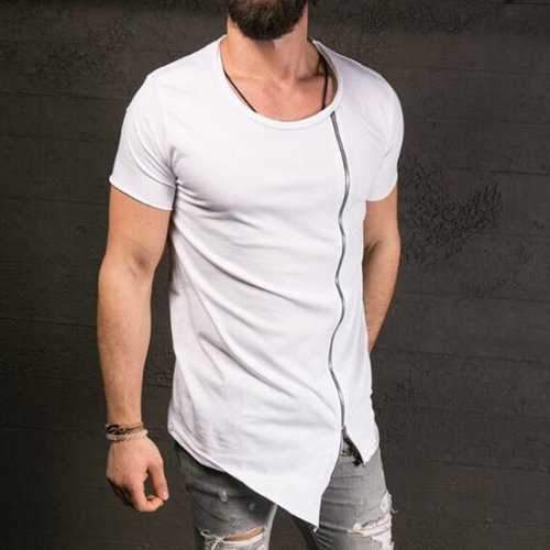 Zipper Design Irregular Hem Casual T Shirts