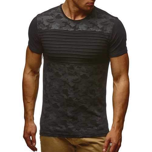 Camouflage Striped Pleated Slim Fit T Shirts