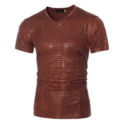 Hot Stamping V-neck Casual T Shirt