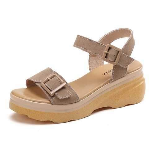 Solid Buckle Strap Platform Sandals