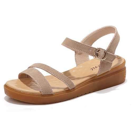 Solid Buckle Strap Suede Sandals