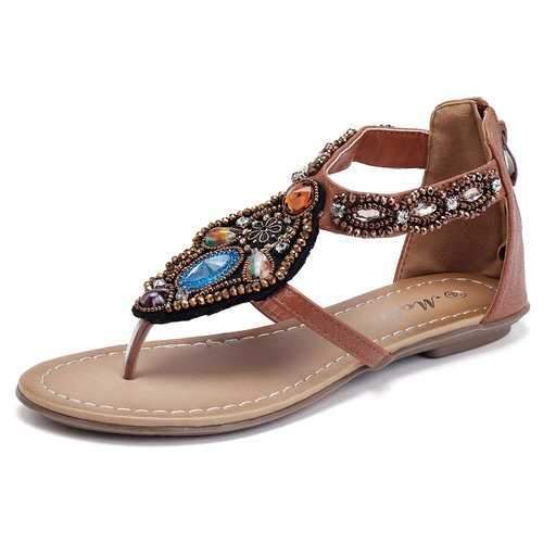 Crystal Gladiator Bohemia Roman Zipper Sandals