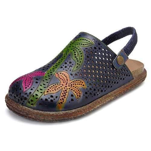 SOCOFY Handmade Retro Casual Leather Flat Sandals