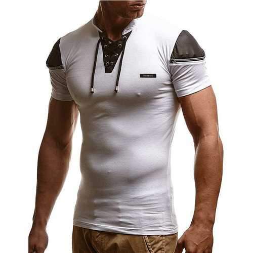 Patchwork Stand Collar Slim Casual T Shirts