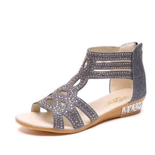 Rhinestone Roman Zippers Sandals