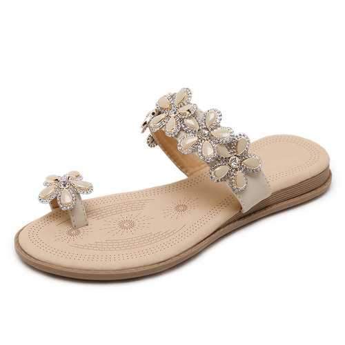 Rhinestone Flowers Clip Toe Sandals