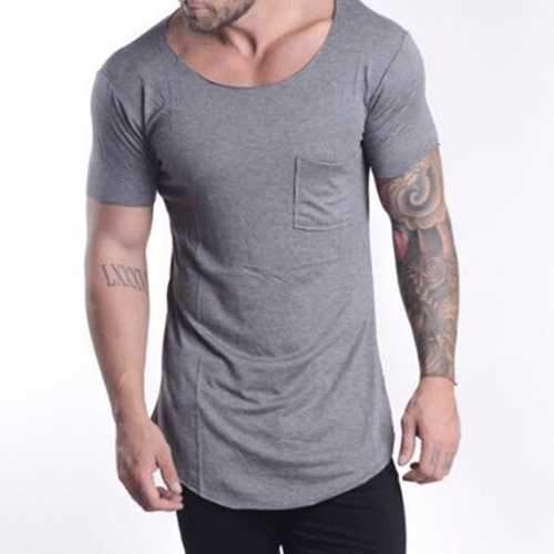 Pocket Design Solid Color Slim Casual T Shirts