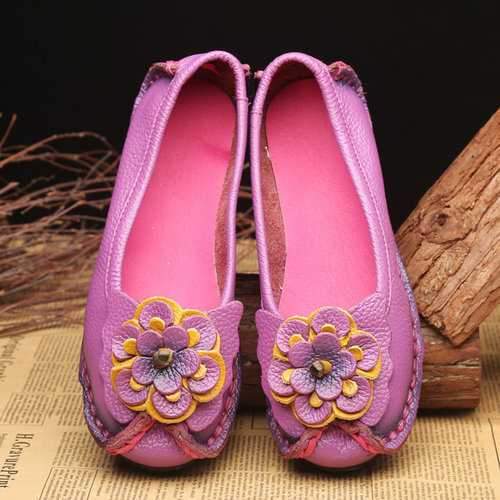 Handmade Floral Genuine Leather Flats