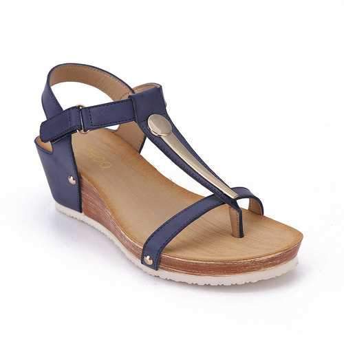 T Strap Hook Loop Wedges Heels Sandals