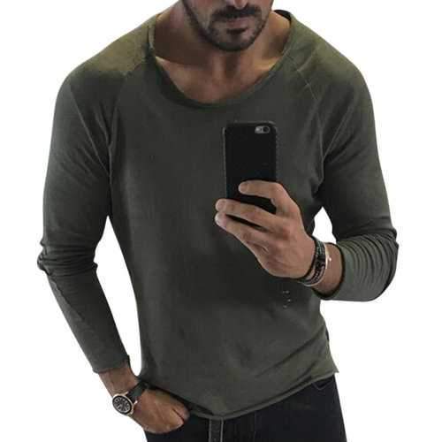 Brief Style Pure Color Casual T Shirt