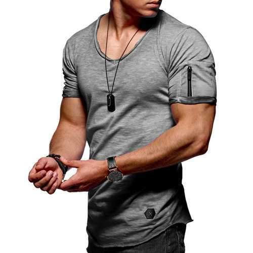 Zipper Design Slim Casual T Shirt