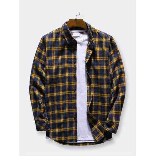 Plaid Turn Down Collar Long Sleeve Shirts for Men