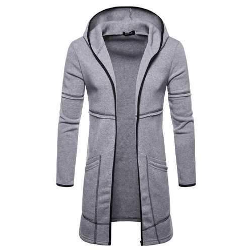 Mens Casual Mid Long Solid Color Hoodie