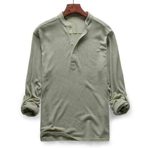 Mens Knit Thick Breathable Multi Buttons T Shirts