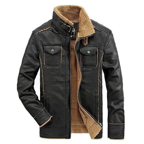 PU Leather Fleece Lining Thickened ShearlingCoat