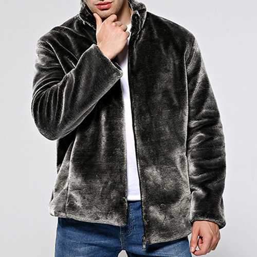 Mens Faux Fur Stand Collar Jacket