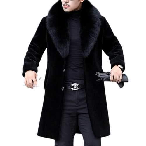 Men Mid Long Faux Fur Coat Shearling Coat