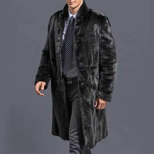 Men Long Trench Faux Fur Thicking Coat