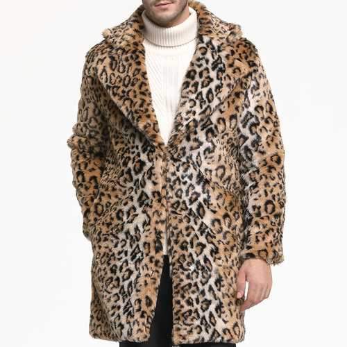 Leopard Printing Faux Fur Lapel Coat