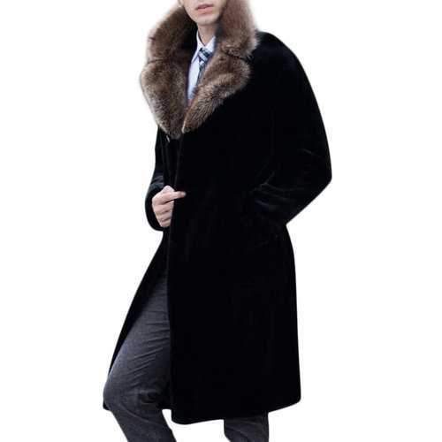 Men's Mid Long Fax Fur Lapel Collar Coat