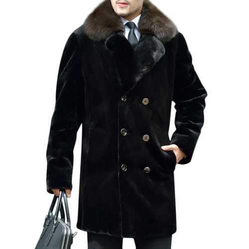 Men's Fax Fur Collar Double-breasted Wool Coat