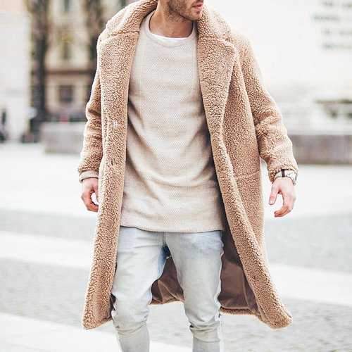 Men's Sheepskin Coat Thicken Shearling Overcoat