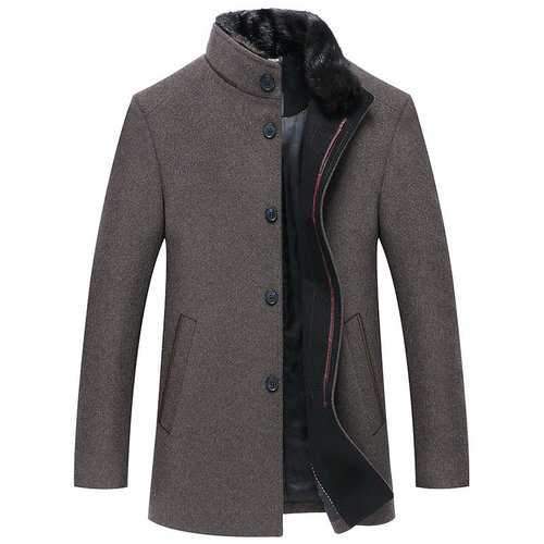 Men's Detachable Fur Scarf Windbreaker Woolen Coats