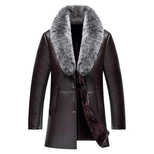 Mens Real Raccoon Fur Mid-long Sheepskin Coat