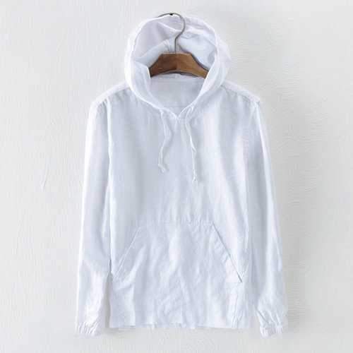 Men's Linen Long Sleeve Hooded T-Shirts