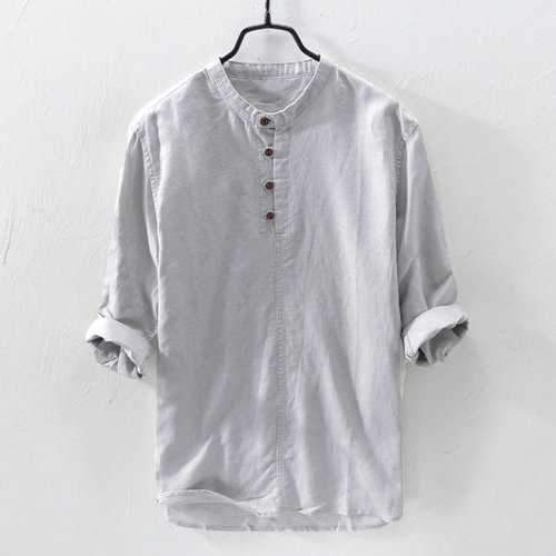 Cotton Brief Three Quarter Sleeve Henry Collar T shirt