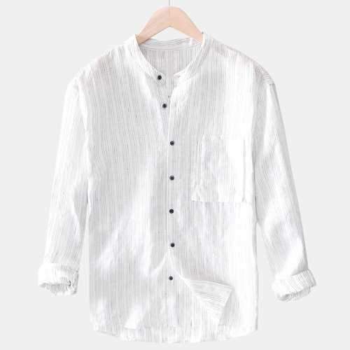 Mens Linen Cotton Striped Breathable Shirts