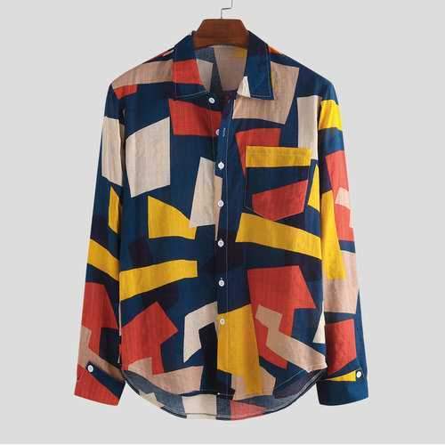 Mens Funny Colorblock Printed Shirts