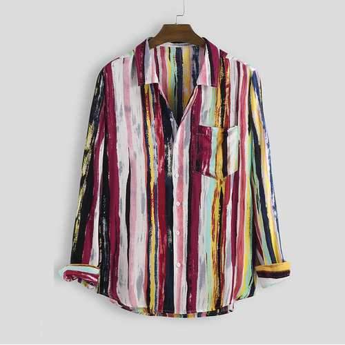 Mens Multi Color Graffiti Stripe Shirts