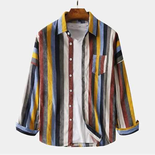 Mens Brief Style Color Stripe Corduroy Shirts