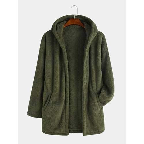 Mens Solid Color Fleece Coat