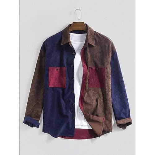 Mens Corduroy Patchwork Shirts