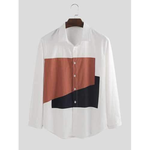 Mens Contrast Color Patchwork Shirts