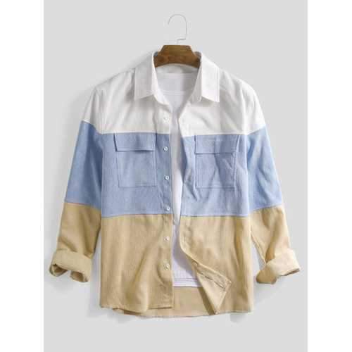 Mens Plain Corduroy Patchwork Shirts