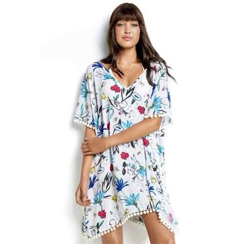 2017 Women's Fringe Printed Chiffon Cover up Tunic Tassels Beachwear