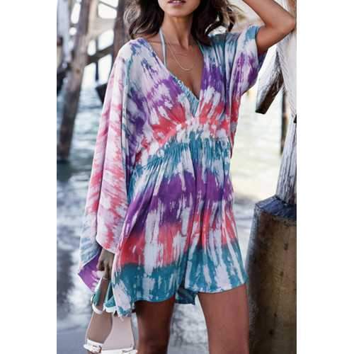 2017 Newest Women Cotton Printed V-Neck Beach Blouse