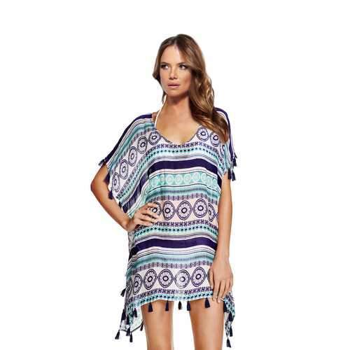 Loose Tribal Print  Bohemian Beachwear With Tassel Trim