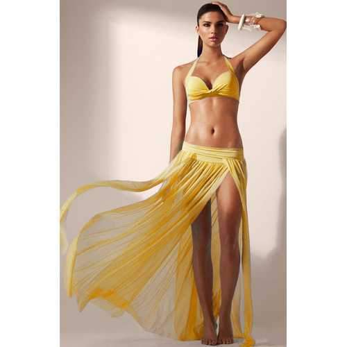 Newest 1pcs Women Lace Beach Dress Cover Up Yellow