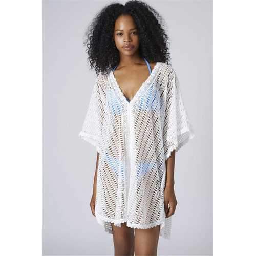 Lace V Neck Hollow Out Crochet Beachwear White