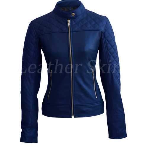 Women Blue Leather Jacket